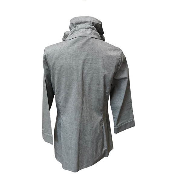 Ming Wang Check Stretch Cotton Poplin Ruffle Stand Collar Button Front Blouse XS - Picture 5 of 15